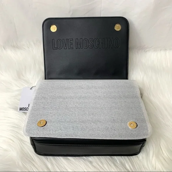 LOVE Moschino Borsa PU Nero Vegan Leather Studded Black Crossbody Bag NWT - Picture 12 of 15